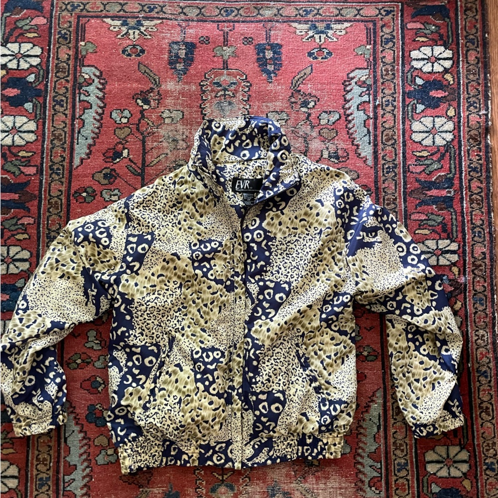 Vintage leopard print blue bomber jacket - fits a small/medium